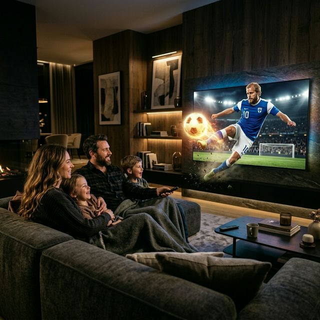 Happy family watching Smart TV