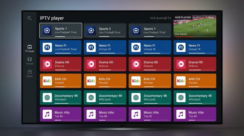 smart tv showing iptv on tivimate app