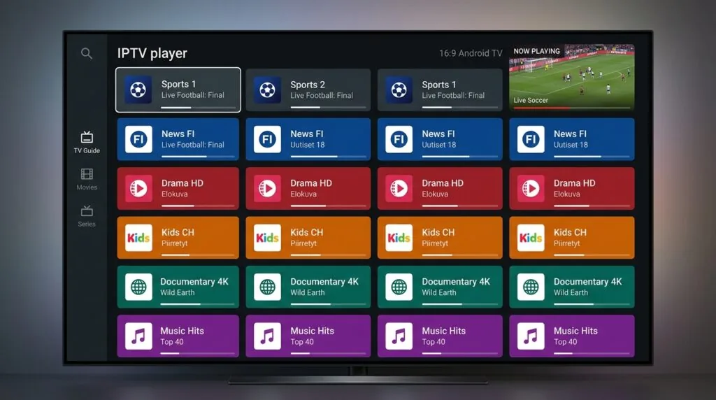 smart tv showing iptv on tivimate app